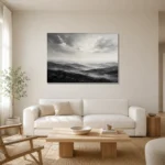 Expansive Misty Hills Monochrome Wall Art Canvas Print styled in a refined neutral interior