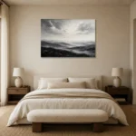 Expansive Misty Hills Monochrome Wall Art Canvas Print showcased in an elegant minimalist interior
