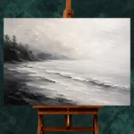 Fogbound Shoreline Monochrome Wall Art Canvas Print - Image 2