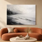 Fogbound Shoreline Monochrome Wall Art Canvas Print - Image 3