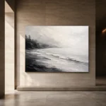 Fogbound Shoreline Monochrome Wall Art Canvas Print - Image 5
