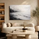 Fogbound Shoreline Monochrome Wall Art Canvas Print - Image 6