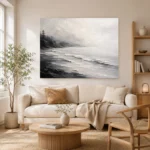 Fogbound Shoreline Monochrome Wall Art Canvas Print - Image 7