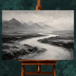 Winding River Plains Monochrome Wall Art Canvas Print - Image 2