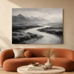 Winding River Plains Monochrome Wall Art Canvas Print - Image 3