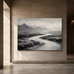 Winding River Plains Monochrome Wall Art Canvas Print - Image 5