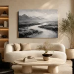 Winding River Plains Monochrome Wall Art Canvas Print - Image 6