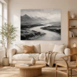 Winding River Plains Monochrome Wall Art Canvas Print - Image 7