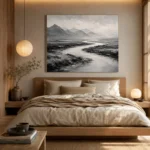 Winding River Plains Monochrome Wall Art Canvas Print - Image 8