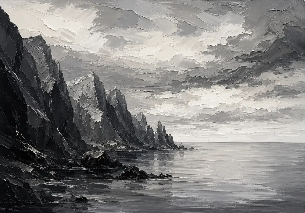 Sculptural Coastal Rocks Monochrome Wall Art Canvas Print