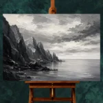 Sculptural Coastal Rocks Monochrome Wall Art Canvas Print - Image 2