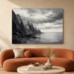 Sculptural Coastal Rocks Monochrome Wall Art Canvas Print - Image 3