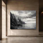 Sculptural Coastal Rocks Monochrome Wall Art Canvas Print - Image 5