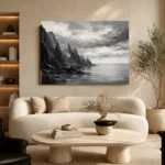 Sculptural Coastal Rocks Monochrome Wall Art Canvas Print - Image 6
