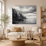 Sculptural Coastal Rocks Monochrome Wall Art Canvas Print - Image 7
