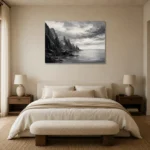 Sculptural Coastal Rocks Monochrome Wall Art Canvas Print showcased in an elegant minimalist interior