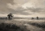 Softly Lit Grasslands Monochrome Wall Art Canvas Print