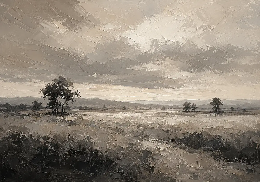 Softly Lit Grasslands Monochrome Wall Art Canvas Print