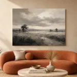 Softly Lit Grasslands Monochrome Wall Art Canvas Print - Image 3