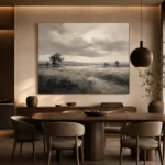 Softly Lit Grasslands Monochrome Wall Art Canvas Print - Image 4