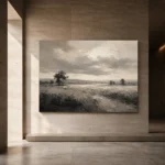 Softly Lit Grasslands Monochrome Wall Art Canvas Print - Image 5