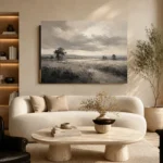 Softly Lit Grasslands Monochrome Wall Art Canvas Print - Image 6