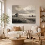 Softly Lit Grasslands Monochrome Wall Art Canvas Print - Image 7