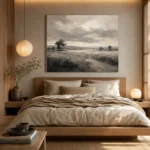 Softly Lit Grasslands Monochrome Wall Art Canvas Print - Image 8