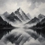Fog Veiled Mountain Lake Monochrome Wall Art Canvas Print