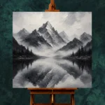 Fog Veiled Mountain Lake Monochrome Wall Art Canvas Print - Image 2