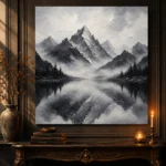 Fog Veiled Mountain Lake Monochrome Wall Art Canvas Print - Image 4