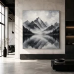 Fog Veiled Mountain Lake Monochrome Wall Art Canvas Print - Image 5