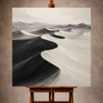 Charcoal Monochrome Wall Art print featuring sculptural sand dunes and a distant horizon for elegant interiors