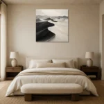 Sculptural Desert Dunes Monochrome Wall Art Canvas Print showcased in an elegant minimalist interior