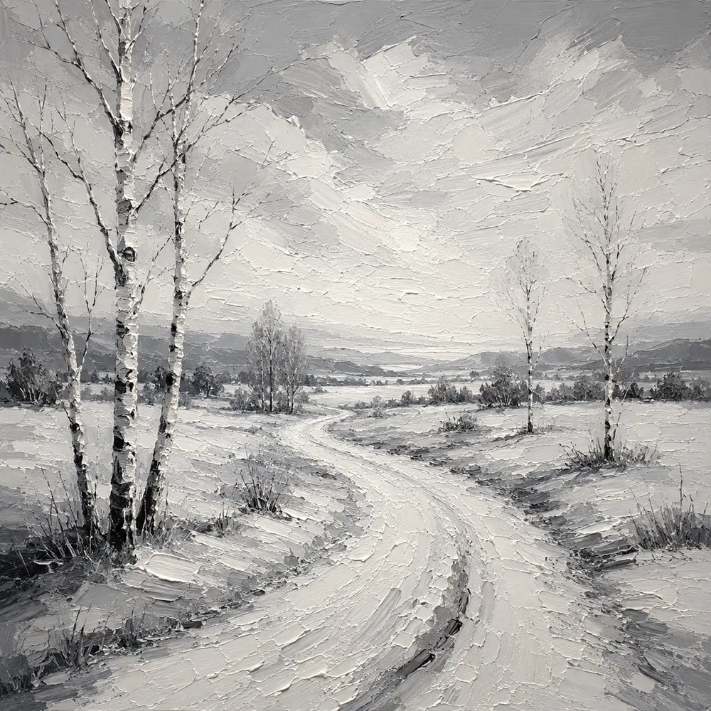 Peaceful Winter Path Monochrome Wall Art Canvas Print