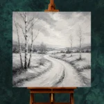 Peaceful Winter Path Monochrome Wall Art Canvas Print - Image 2