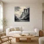 Granite Valley Monochrome Wall Art Canvas Print styled in a refined neutral interior