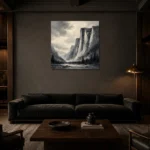 Granite Valley Monochrome Wall Art Canvas Print shown in a warm modern interior