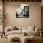 Granite Valley Monochrome Wall Art Canvas Print presented in a sophisticated home setting