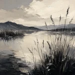 Peaceful Marshland Monochrome Wall Art Canvas Print