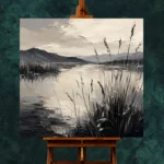 Peaceful Marshland Monochrome Wall Art Canvas Print - Image 2