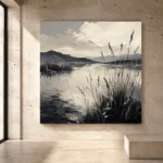 Peaceful Marshland Monochrome Wall Art Canvas Print - Image 3