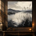Peaceful Marshland Monochrome Wall Art Canvas Print - Image 4
