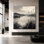 Peaceful Marshland Monochrome Wall Art Canvas Print - Image 5