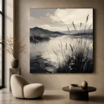 Peaceful Marshland Monochrome Wall Art Canvas Print - Image 6