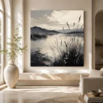 Peaceful Marshland Monochrome Wall Art Canvas Print - Image 8