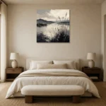 Peaceful Marshland Monochrome Wall Art Canvas Print showcased in an elegant minimalist interior