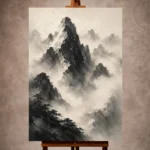 Mist-Covered Mountain Ink Wash Wall Art Canvas Print