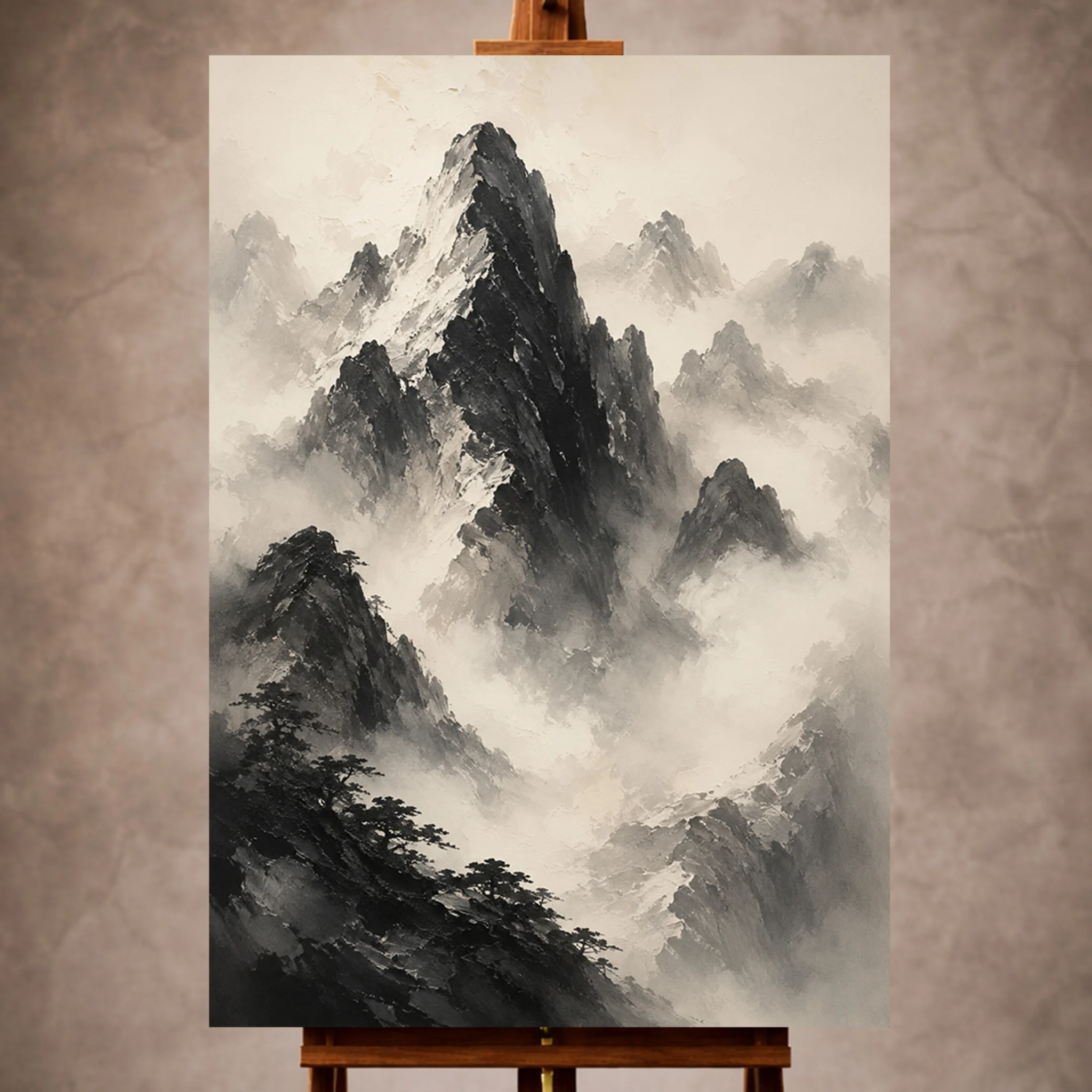 Mist-Covered Mountain Ink Wash Wall Art Canvas Print Image 1 Mist-Covered Mountain Ink Wash Wall Art Canvas Print - Image 1