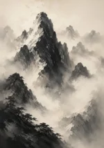 Mist-Covered Mountain Ink Wash Wall Art Canvas Print